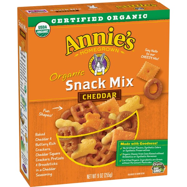Annie's Organic Assorted Crackers and Pretzels Cheddar Snack Mix, 9 oz (Pack of 12)