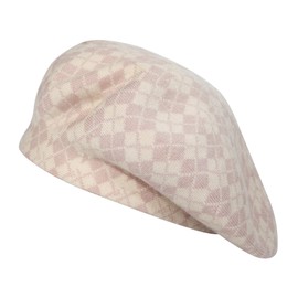 ZLYC Womens Reversible Cashmere Beret Hat Double Layers French Beret (Checkered Pink)
