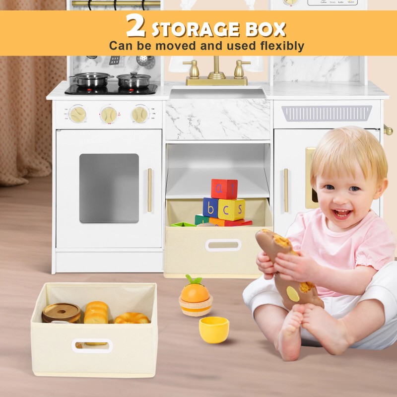 JOYLDIAS Wooden Kitchen Pretend Playset Kids Cooking Toys Toddler Gift