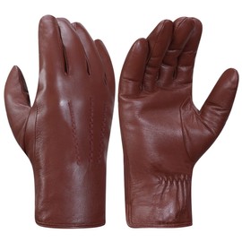 Harssidanzar Men Leather Gloves,Winter Cold Weather Rabbit Fur Lined Soft Genuine Leather Gloves KM047,Cognac,Size S