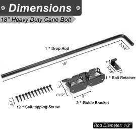18" Heavy Duty Cane Bolt Gate Drop Rod Gate Drop Pin Upgraded Lockable Drop Bolt for Gate Safe, Solid Steel Gate Hardware Holding Wooden Vinyl Metal Fence Gates with Black Finish