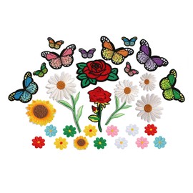 Plstod 30 Pieces Iron on Patches for Clothing, Patches for Jeans, Flowers Butterfly Embroidered Patch for Clothing, Jackets, Dress, Hat, Pants, Shoe Curtain, Jeans, Bags, DIY Arts Crafts