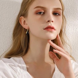 Black Onyx Drop Earrings for Women 925 Sterling Silver Boho Filigree Leverback Dangle Earrings Gold Plating Vintage Jewelry Gift