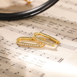 Mameloly 925 Sterling Silver Post 14K Gold Plated Hoop Earrings for Women Dainty U-Shaped Cubic Zirconia CZ Huggie Hoop Earrings Hypoallergenic