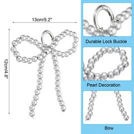 PATIKIL Pearl Bow Keychain, Keychain Accessories with Round buckle Keyring Clip Charm for Women Bags Backpack Phone Decoration, Silver/Grey