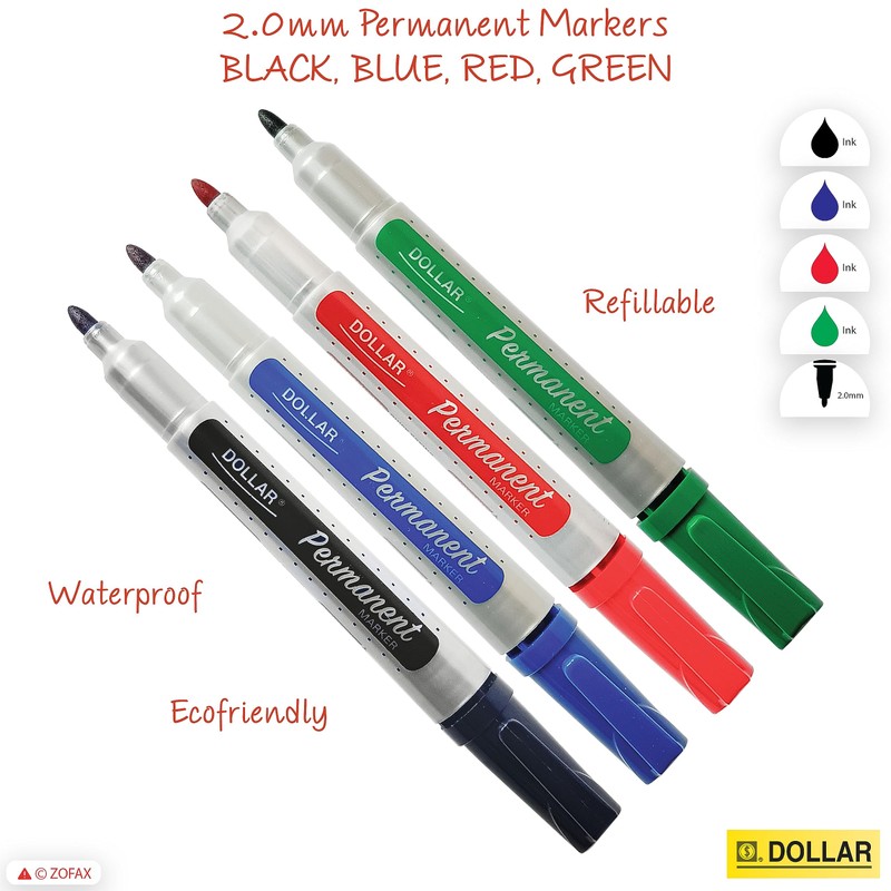 DOLLAR 4 x 2.0mm Bullet Tip Allmark BLACK BLUE RED