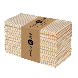 Native Fab Cloth Napkins 18x18 inches, 100% Cotton Vintage Stripped Dinner Napkins, Set of 12, Soft Breathable Absorbent, Machine Washable Cloth Napkins, Yellow Beige