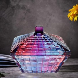 LWXPAIYY Small Purple Red Multicolor Glass Candy Dish with Non-airtight Lid,Vintage Candy Jar with Lid,Cute Covered Decorative Candy Dishes Bowl with Lids for Office Desk Table