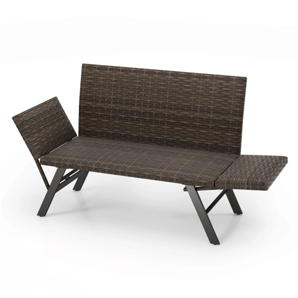 Patiojoy Patio Convertible Sofa for 2 w/ Adjustable Armrests Metal