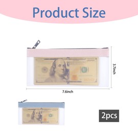 Nzexlyva 2 Pcs Money Bags with Zipper, Clear Cash Envelopes Coin Purse, Clear Money Pouch Cash Envelopes Bank Bag, Money Organizer Money Envelopes for Cash (Pink and Blue)