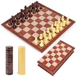 Peradix Chess Set and Draughts Board Games 2 in 1 | Magnetic Chess Checkers Board Toys | Travel Folding Board and Chess Piece for Kids and Adult (25x25cm)