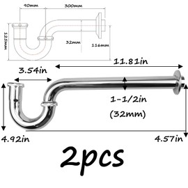 Semetall Stainless Steel P-Trap,1-1/2'' Bathroom Basin Sink Waste Trap with Reducing Washer-Chrome Finish, Silver-2PCS
