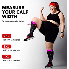 Cheeroyal 1 Pair Plus Size Compression Socks for Women and Men, 20-30mmhg Extra Large Wide Calf Knee High Stockings for Circulation Support (5XL, YS001-65)
