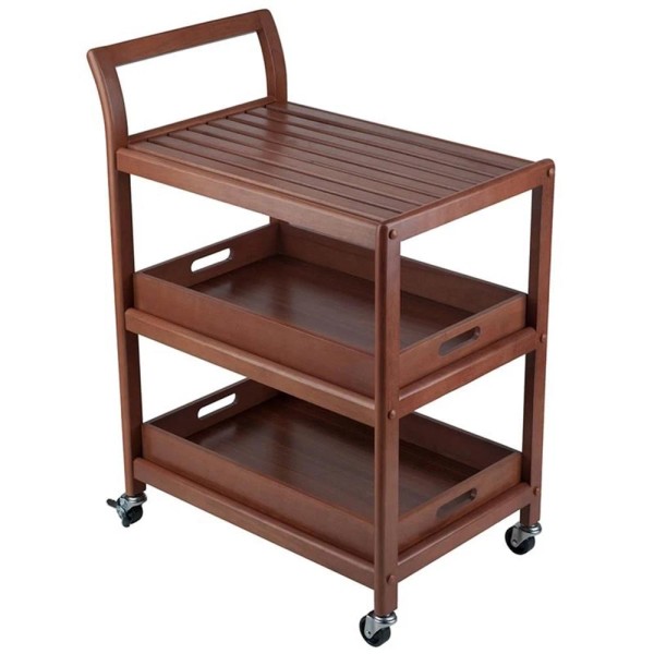 Winsome Albert Transitional Solid Wood Serving Bar Cart in Walnut
