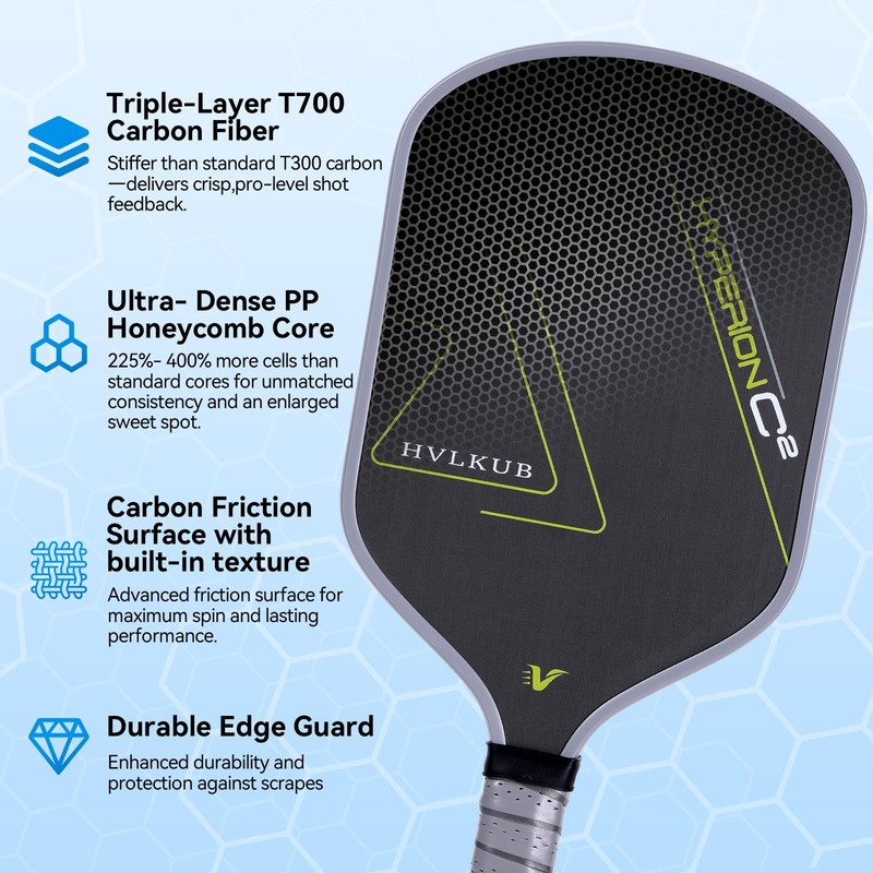 HVLKUB Lightweight Pickleball Paddle Equipment-Raw T700 Carbon Fiber Surface|16mm PP