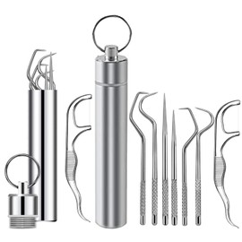 1 set of toothpicks Portable stainless steel toothpicks Outdoor picnic camping travel cleaning kit Portable reusable metal toothpicks with holder - with keyring