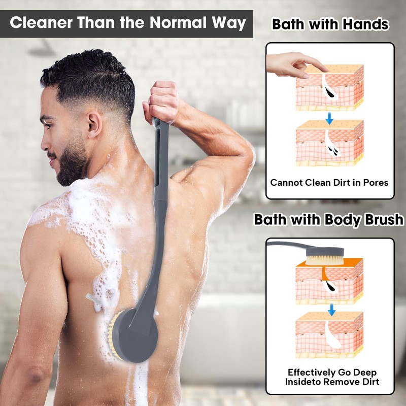 Back Scrubber for Shower,20.5" Long Handle Shower Brush for Body