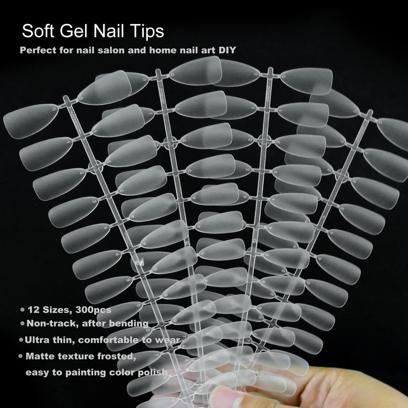 AddFavor Stiletto Nail Tips 300pcs Soft Gel Matte Point Nail