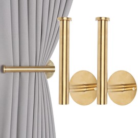 Groleca 2 Pack Curtain Holdbacks No Drill Self-Adhesive/Screw-in Curtain Tiebacks with SUS304 Stainless Steel Pull Backs Metal Curtain Holder for Drapes (2, Gold)