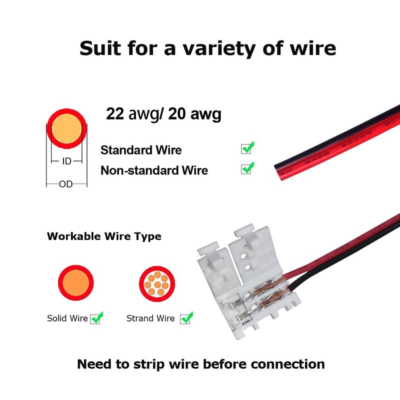 Biantie La 2-Pin 8mm LED Connectors Solderless Unwired Clips -