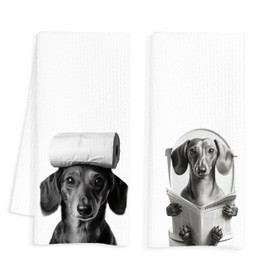 INDAJEDN Dachshund Hand Towels for Bathroom Set of 2, Weiner Dog Bathroom Hand Towels, Kids Hand Towels, Dog Bathroom Decor, Weiner Dog Gifts for Women, Dachshund Gifts for Dachshund Lover, 16x24 Inch