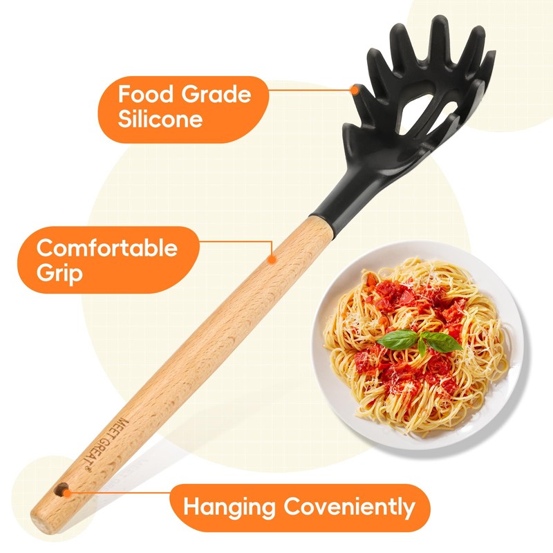 Premium Spaghetti Spoon Pasta Fork, Silicone Pasta Spoon with Teeth