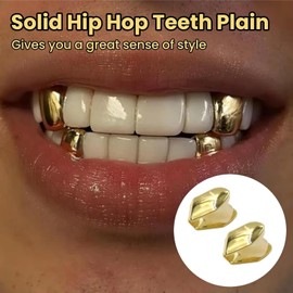 2PCS Solid Hip Hop Teeth Plain,Gol/den Single Tooth Hip Hop Teeth Grill,Gold Tooth Cap,Fake Gold Te/eth,Temporary To/oth Decoration for Women and Men,for Party Cosplay Accessories,Easy to Use,Portable
