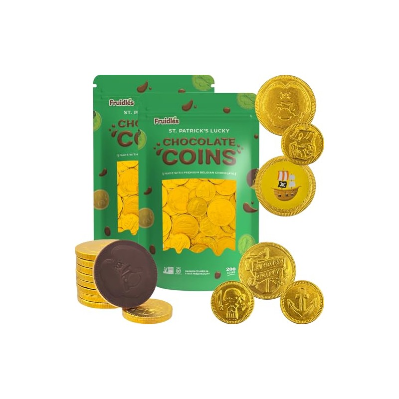 Fruidles St. Patrick's Pirate Design Belgian Milk Chocolate Coins, Kosher