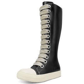 IMPREMEY Womens Knee-High School Bicycling Boots Thick Laces Comfort Platform Walking Boots with Zipper Campus Campaigns Boots