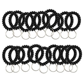 50 pcs Stretchable Key Ring Band Keychain Spriral Wrist Coil Keychain Black for Number Tag Key Tag (Black)
