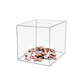 Nwvuop Acrylic Piggy Bank Break to Open Square Money Box for Adults Acrylic Money Saving Box 6''× 6''× 6'', Transparent