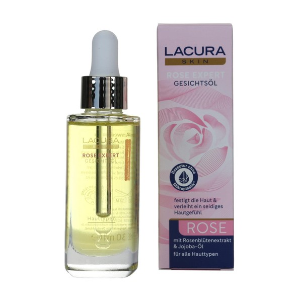 LACURA Skin Rose Expert Face Oil with Rose Petal Extract & Jojoba Oil for All Skin Types 30 ml