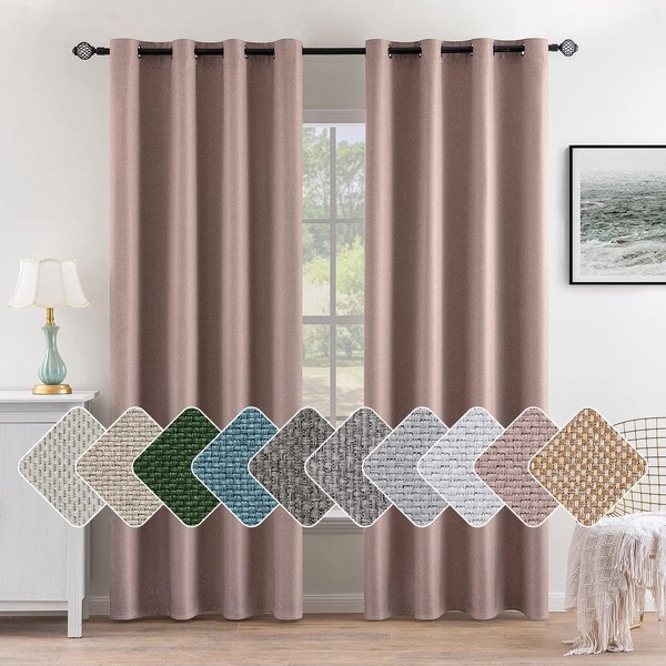 MIULEE 2 Panels Linen Curtains 84 Inches Long Blackout Curtain Panels for Bedroom/Living Room Curtain Drapes Thermal Insulating Texture Grommet Top -Dusty Pink