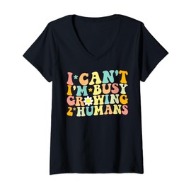Womens I can't I'm Busy Growing 2 Humans Twin Mom Pregnancy Funny V-Neck T-Shirt