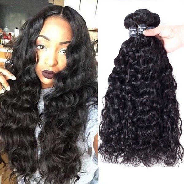 Amella Hair 8A Grade Uprocessed Brazilian Water Wave virgin hair 3 Bundles Virgin Human Hair Natural Black Color (16 18 20)