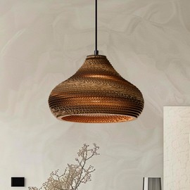Edvivi Nordic Pendant Light, Modern Black Hanging Light Fixture with Brown Origami Paper Shade, Adjustable Height Hanging Lamp for Bedroom, Kitchen, Living Room, Dining Table