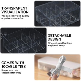 Qinpufu Cable Storage Box with Cable Ties, – Flip-Top Acrylic Cord Organizer with 9 Compartments, Dustproof Charger Holder for Home Office & Desk Organization