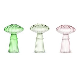 Demdaco Decorative Tabletop Arrangement Flower Vase, 4 x 5.5 Inch Glass, Mushrooms - Assorted Set of 3
