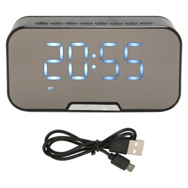 Bluetooth Speaker with Digital Alarm Clock Temperature Display Voice Announcement FM Radio Mirror Alarm Clock Speaker Black