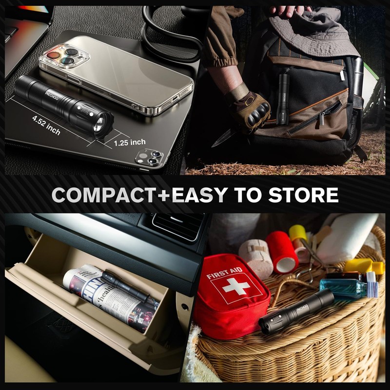 RECHOO LED Flashlight 2 Pack, Tactical Flashlights High Lumens with