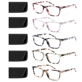 JOSCHOO Reading Glasses 5 Pack Fashion Ladies Readers Spring Hinge with Pattern Print Eyeglasses for Women (5Clours-6, 2.0, x)