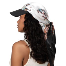 AWAYTR Women's Satin Head Scarf with Sun Visor Brim Hat Scarf with Visor Cap for Women One Piece Design (Paisley (Beige))