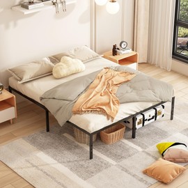 Kinshionroyal 18 Inch Queen Size Bed Frame No Box Spring Needed Heavy Duty Easy Assembly Noise Free, Black Metal Queen Platform