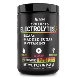 Zeal Naturals Enhanced Electrolyte Powder (Passion Fruit Orange Guava | 90ct.) w/ 0 Sugar +BCAAs +B-Vitamins Electrolyte Supplement w Potassium Zinc & Magnesium for Hydration - Keto Electrolytes