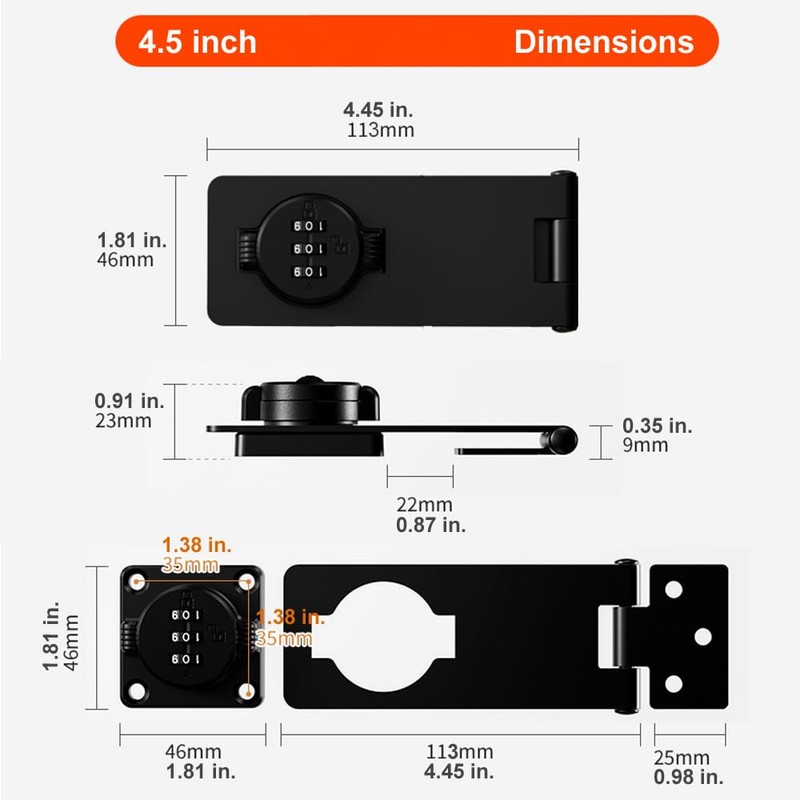 ETEKJOY Keyless Cabinet Lock 3-Digit Combination Password Hasp Latch Lock