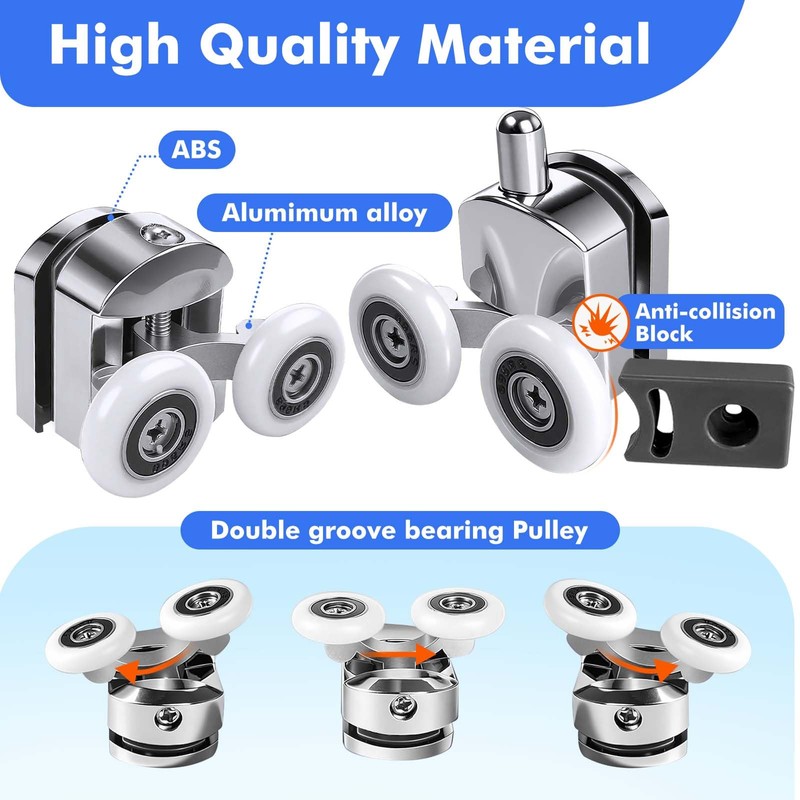 4Pcs Shower Door Rollers, 23mm Shower Rollers for Curved Doors,