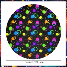 Oudain 3 Pcs Neon Glows Party Table Cloths for Parties 84" Round Disposable Plastic Table Covers for Birthday Glowing Baby Shower 80s 90s Party Supplies Decor (Black)