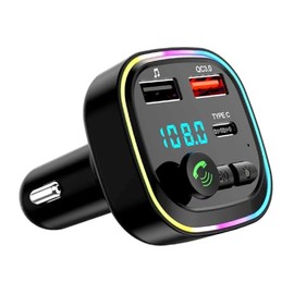EuAcesry FM Transmitter Car Bluetooth 5.0, Car Bluetooth Adapter, FM Transmitter with Dual USB Ports PD Type C QC 3.0 USB Fast Charging, Support USB Disk