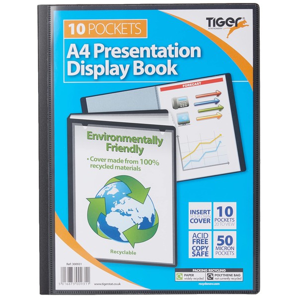Tiger A4 black display book presentation folder - 10 pocket
