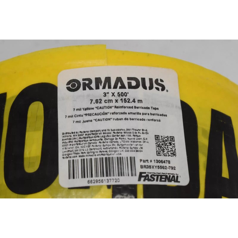 ORMADUS Caution Reinforced Tape Rolls Fastenal 3" x 500' 7mil